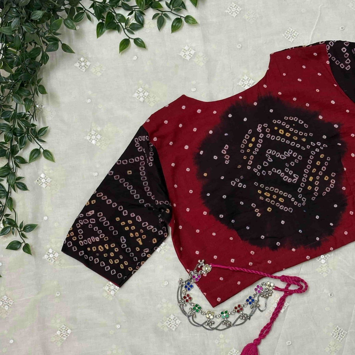 Black Maroon Bandhani Readymade Blouse
