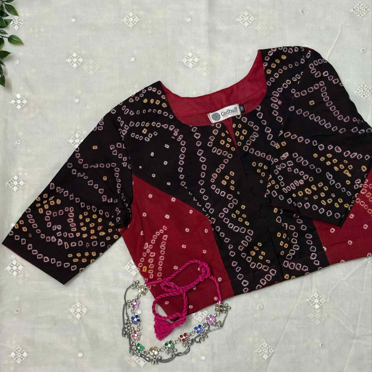 Black Maroon Bandhani Readymade Blouse