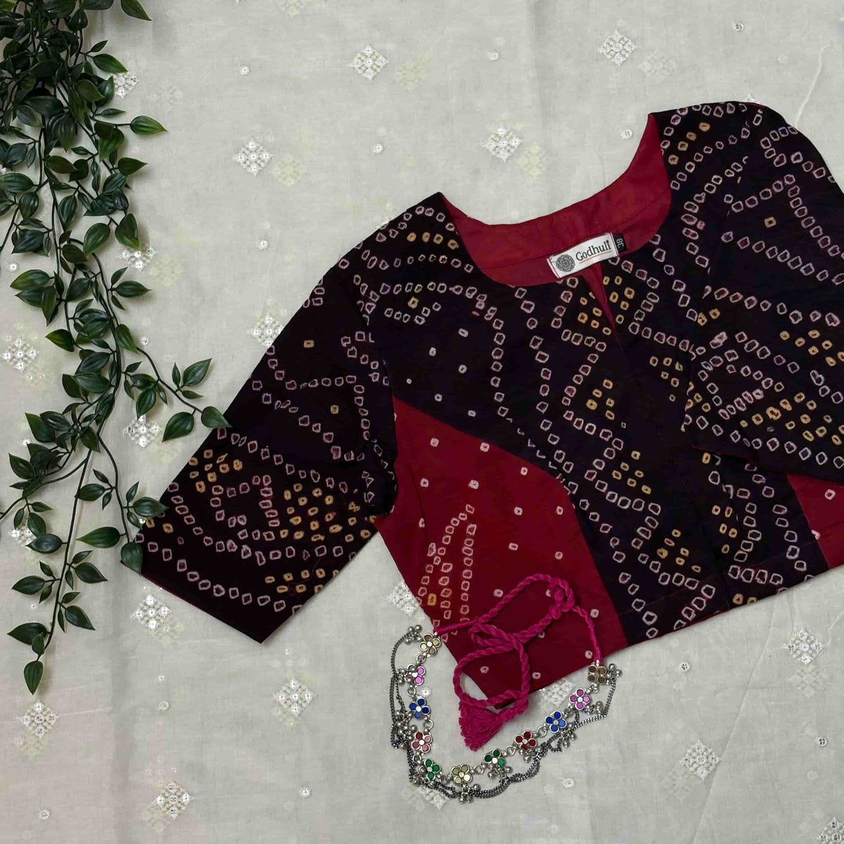 Black Maroon Bandhani Readymade Blouse