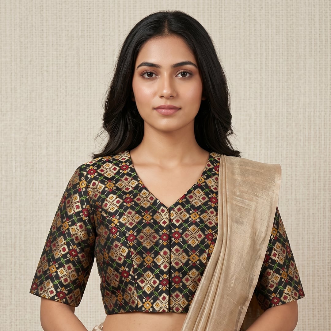 Black Patola Motif Banarasi Brocade Readymade Blouse