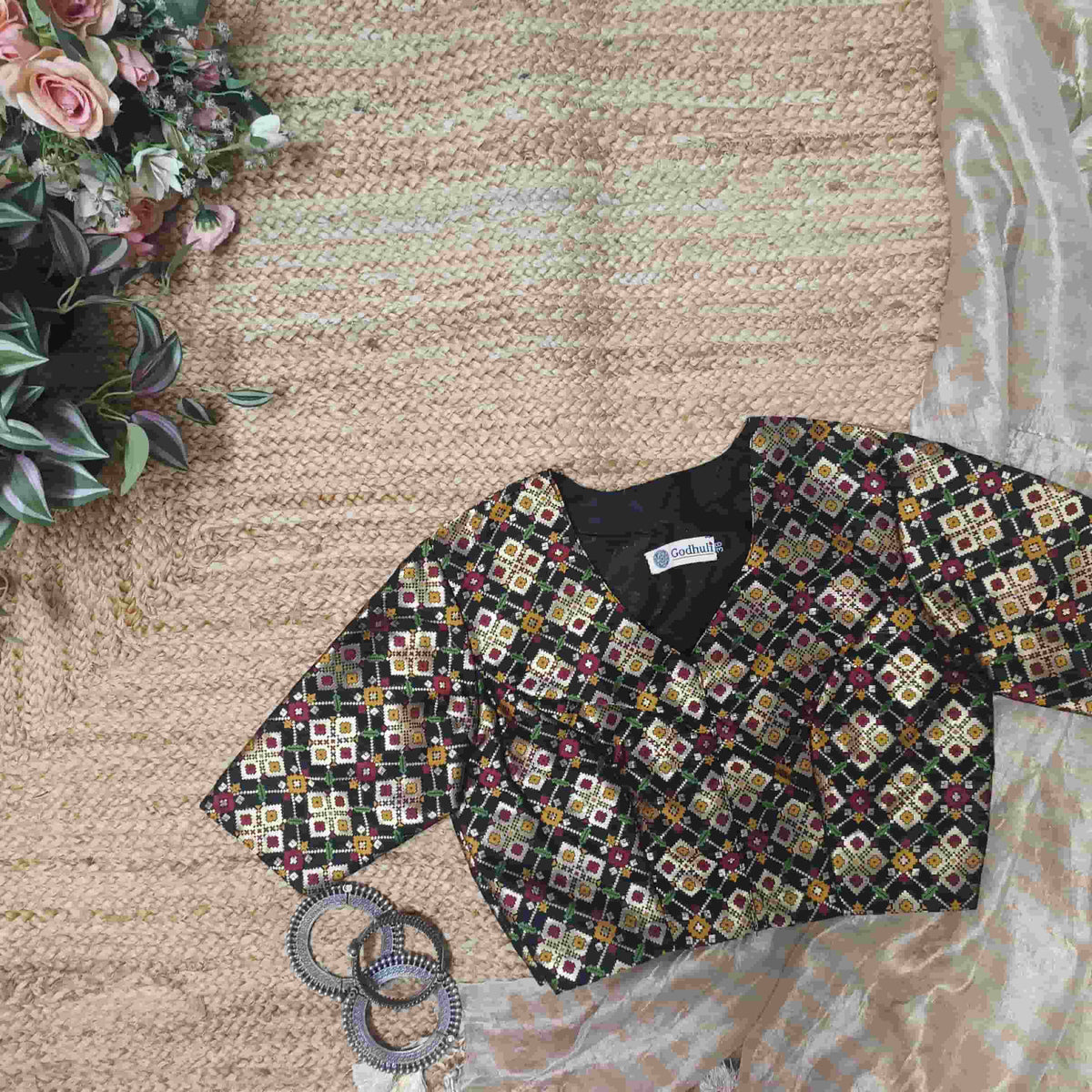 Black Patola Motif Banarasi Brocade Readymade Blouse