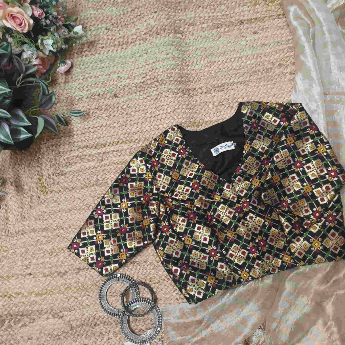 Black Patola Motif Banarasi Brocade Readymade Blouse
