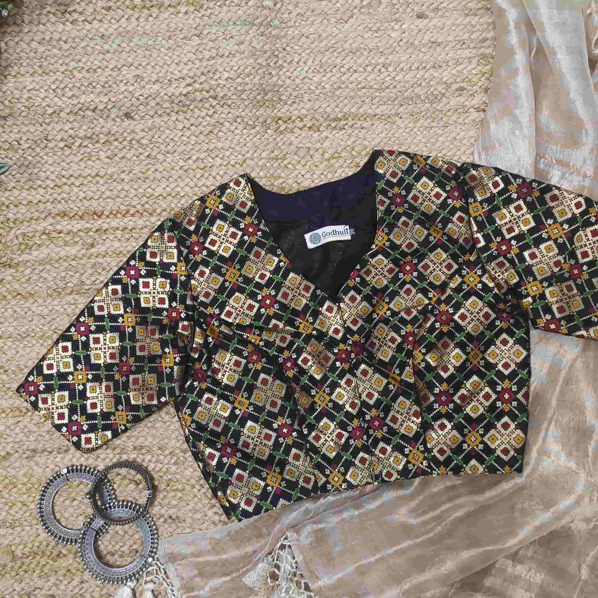 Black Patola Motif Banarasi Brocade Readymade Blouse