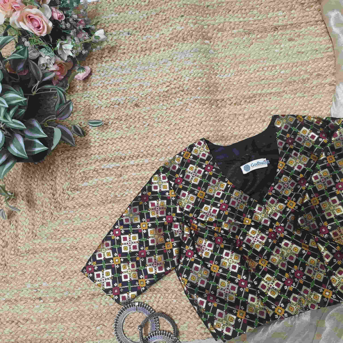 Black Patola Motif Banarasi Brocade Readymade Blouse