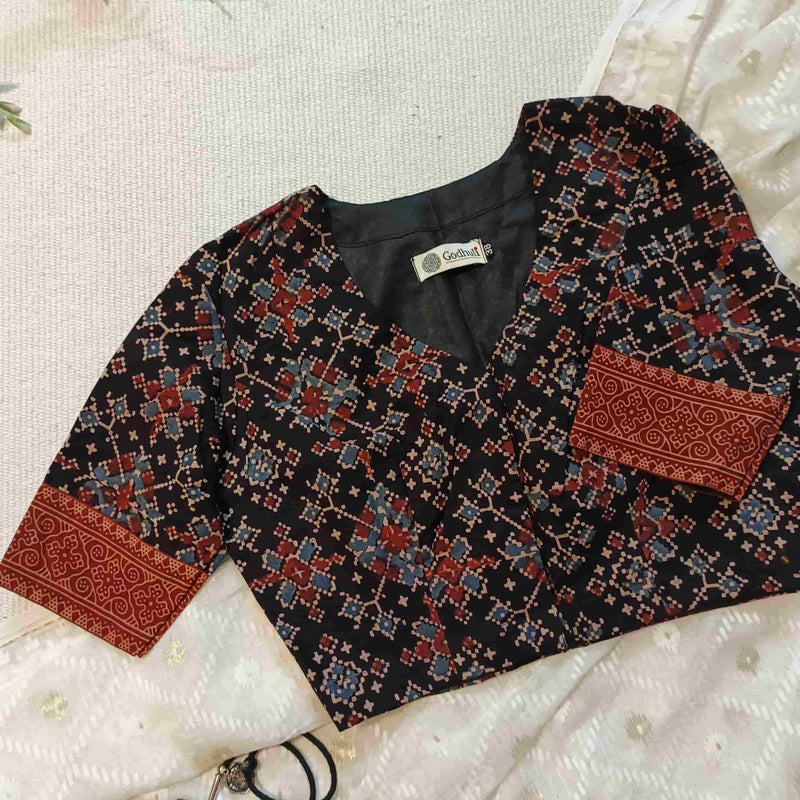Black Patola Print Ajrakh Readymade Blouse | Godhuli