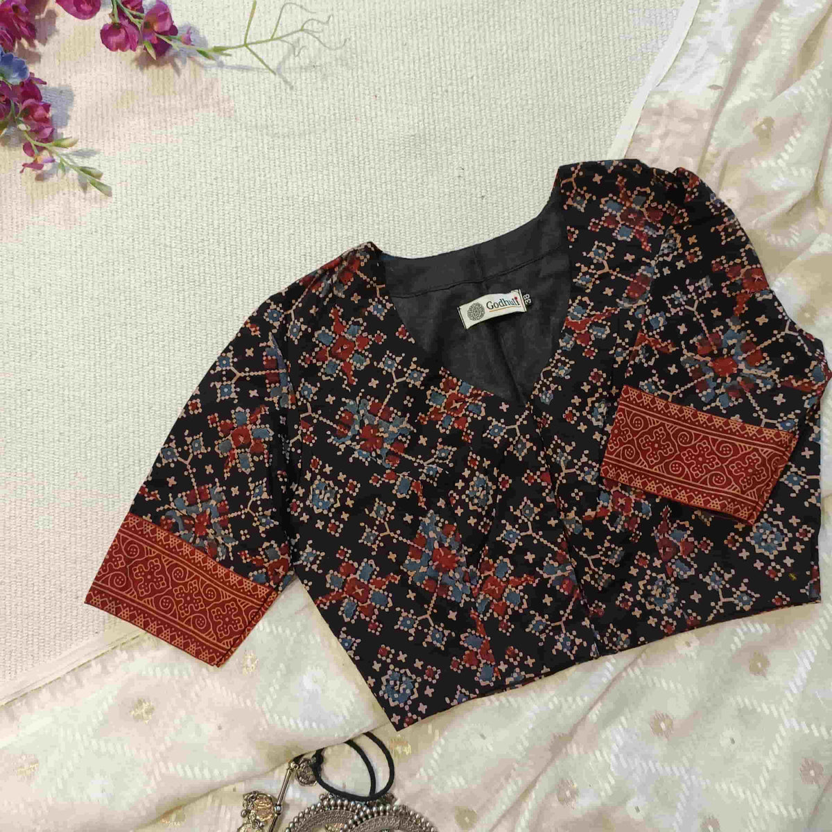 Black Patola Print Ajrakh Readymade Blouse