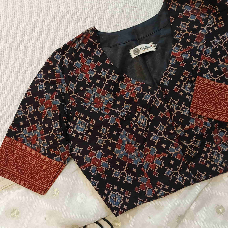 Black Patola Print Ajrakh Readymade Blouse | Godhuli