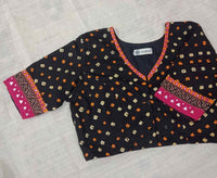 Black Rani Bandhani Mirror Work Readymade Blouse | Godhuli