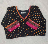 Black Rani Bandhani Mirror Work Readymade Blouse | Godhuli