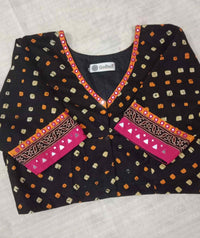 Black Rani Bandhani Mirror Work Readymade Blouse | Godhuli