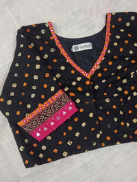 Black Rani Bandhani Mirror Work Readymade Blouse | Godhuli