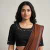 Black Readymade Blouse with Handcrafted Mirrorwork | Godhuli