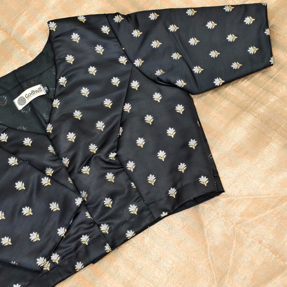 Black Zari Floral Motif Satin Silk Brocade Blouse