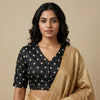 Black Zari Floral Motif Satin Silk Brocade Readymade Blouse | Godhuli