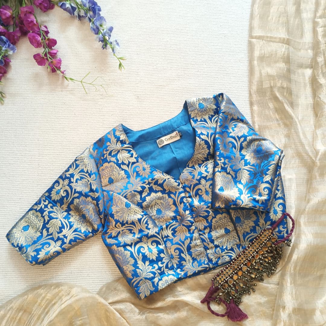 Blue Banarasi Brocade Readymade Blouse