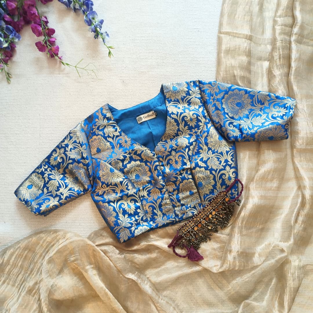 Blue Banarasi Brocade Readymade Blouse