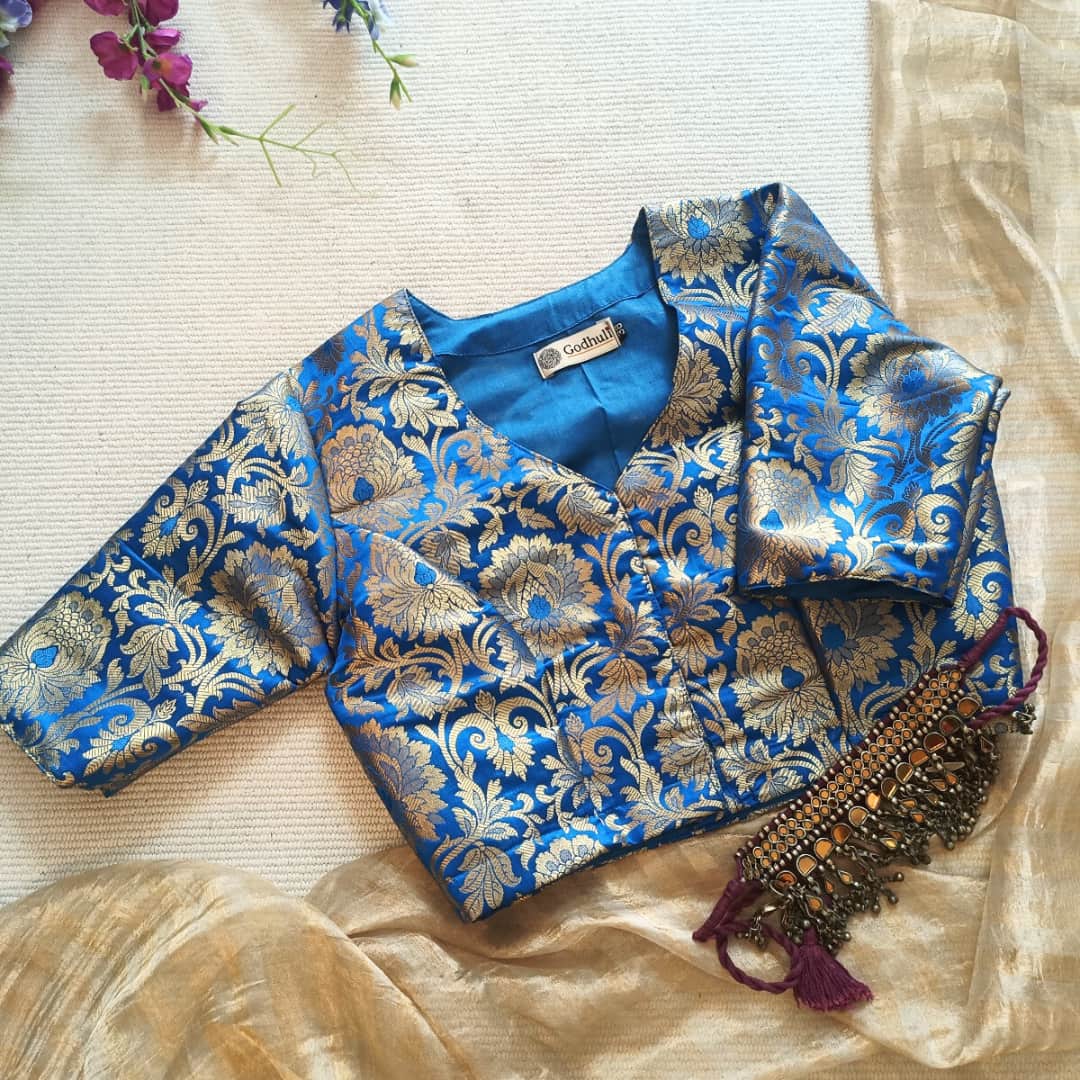 Blue Banarasi Brocade Readymade Blouse