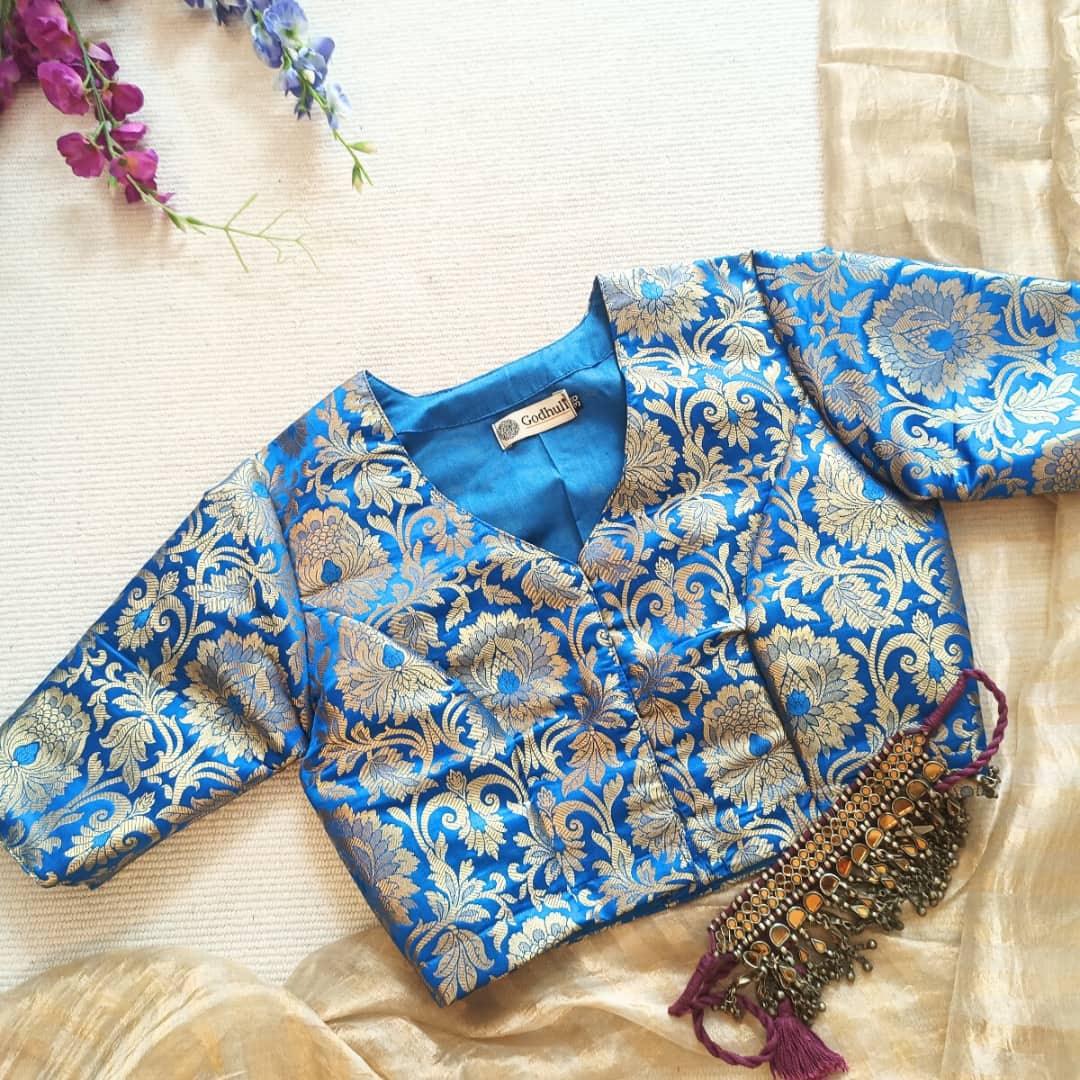 Blue Banarasi Brocade Readymade Blouse