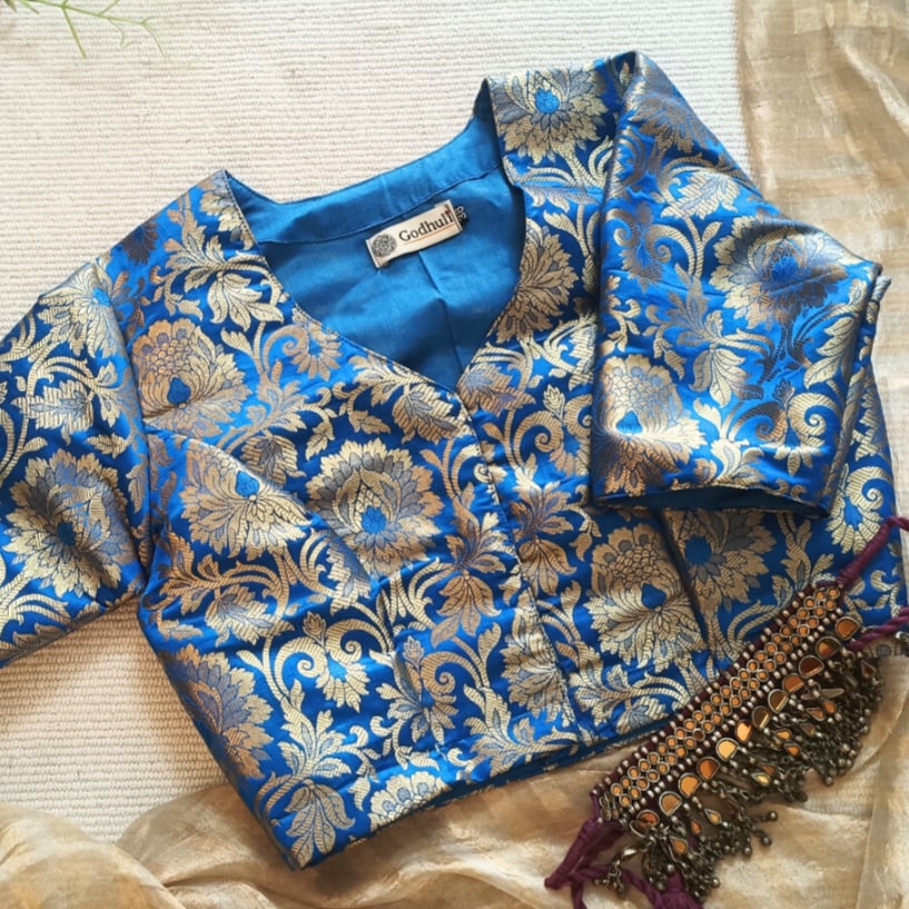 Blue Banarasi Brocade Readymade Blouse