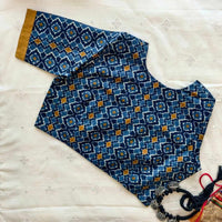 Blue Grey Abstract Kalamkari Readymade Blouse | Godhuli