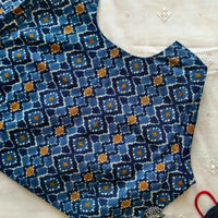 Blue Grey Abstract Kalamkari Readymade Blouse | Godhuli
