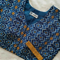 Blue Grey Abstract Kalamkari Readymade Blouse | Godhuli