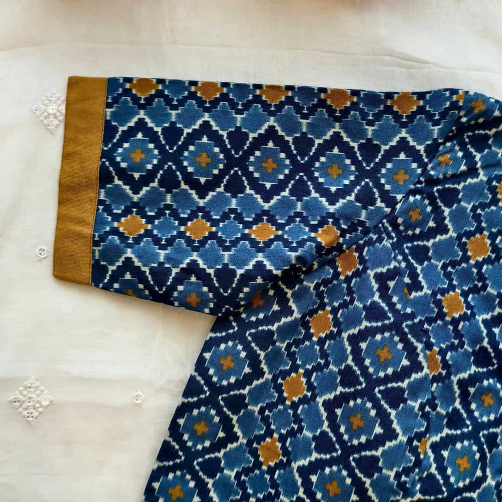 Blue Grey Abstract Kalamkari Readymade Blouse | Godhuli