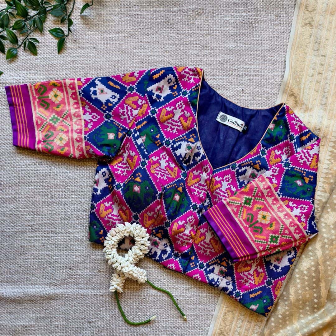 Blue Rani Nari Kunjar Patola Design Readymade Blouse