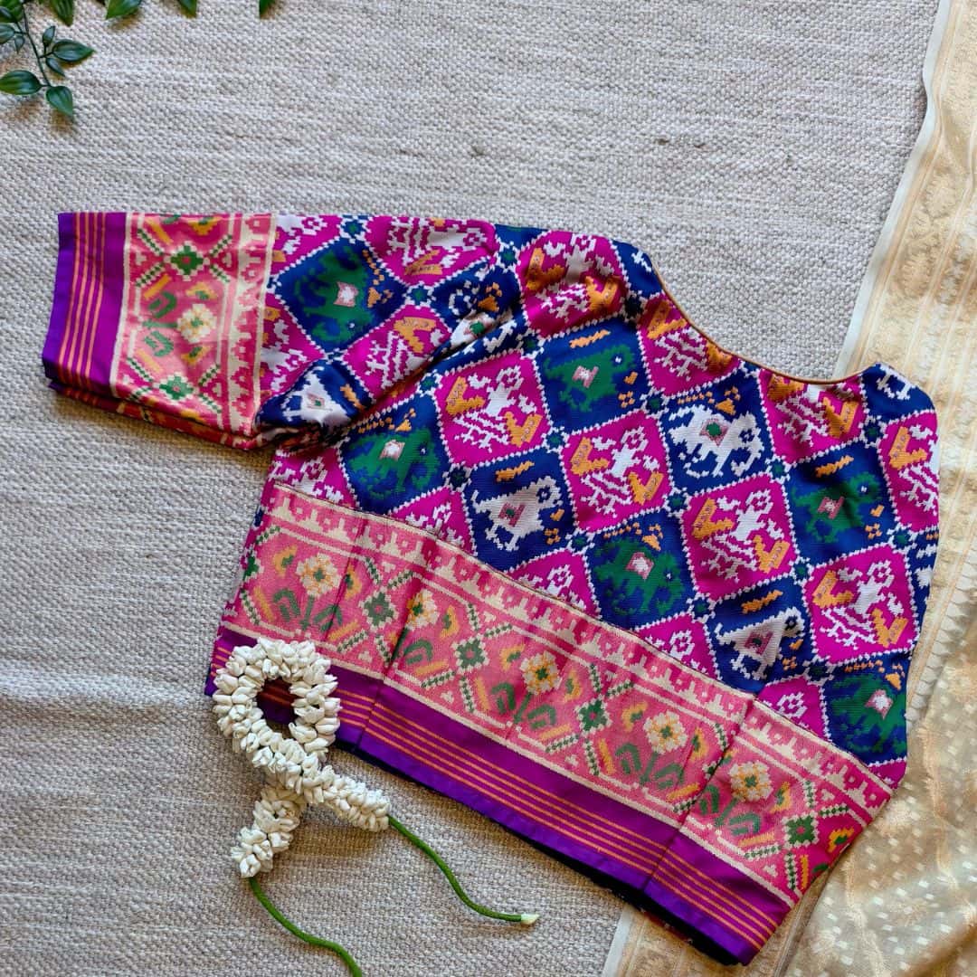 Blue Rani Nari Kunjar Patola Design Readymade Blouse
