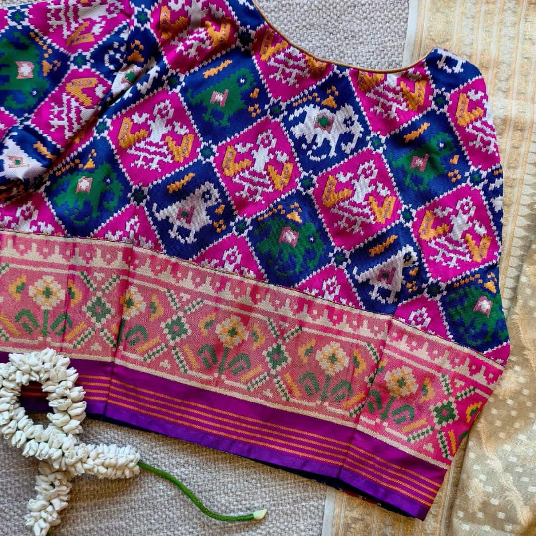 Blue Rani Nari Kunjar Patola Design Readymade Blouse