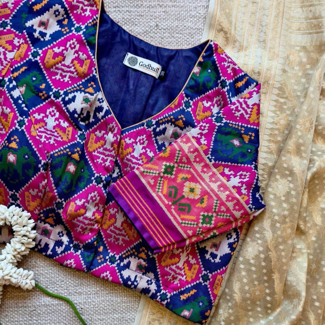 Blue Rani Nari Kunjar Patola Design Readymade Blouse