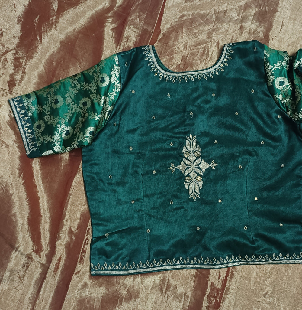 Buy Bottle Green Gaji Silk Aari Work Blouse Combo | Perfect for B2B Orders