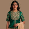 Bottle Green Gaji Silk Aari Work Readymade Blouse | Godhuli