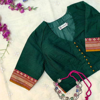 Bottle Green Narayanpet Border Blouse