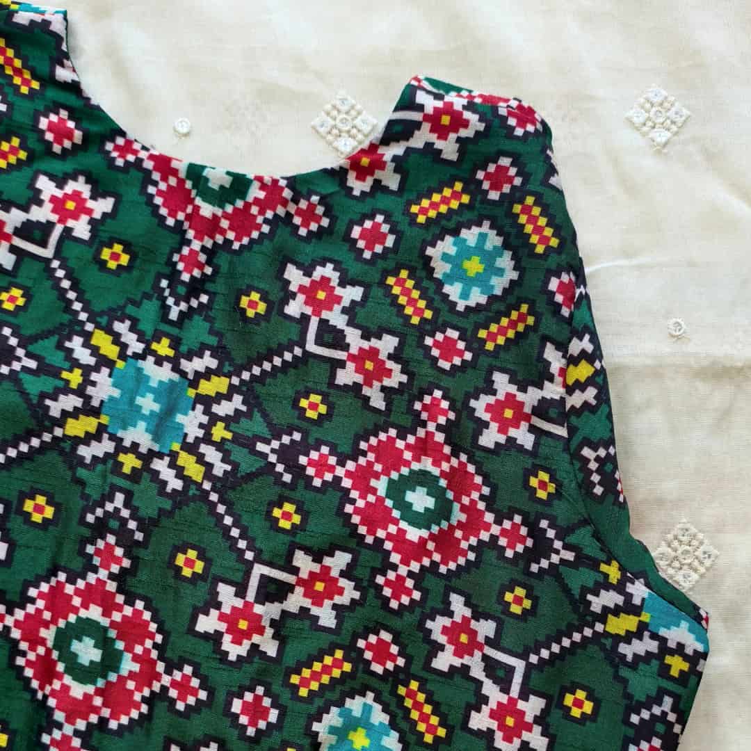 Bottle Green Patola print Dola Silk Readymade Blouse | Godhuli 