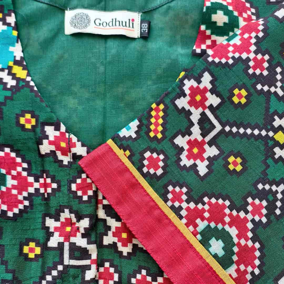 Bottle Green Patola print Dola Silk Readymade Blouse | Godhuli 