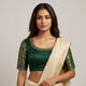 Bottle Green Silk Brocade Sleeves Aari Work Readymade Blouse | Godhuli
