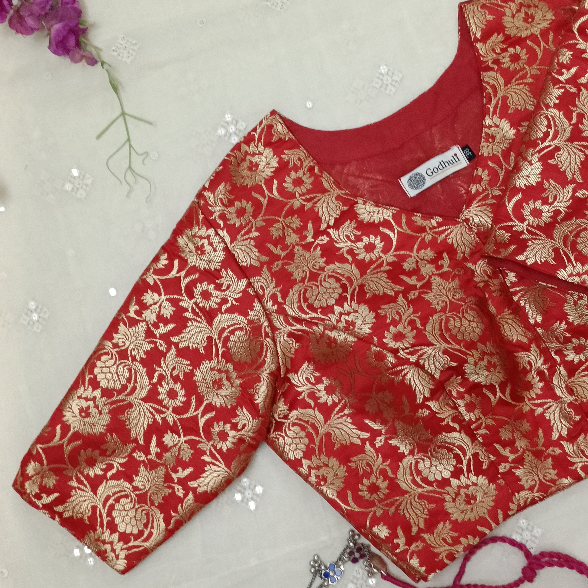 Bright Red Jaal Banarasi Brocade Blouse