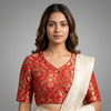 Bright Red Jaal Banarasi Brocade Readymade Blouse | Godhuli