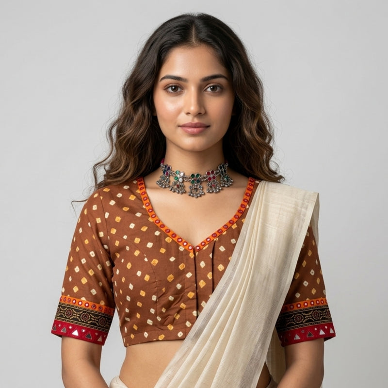 Brown Bandhani Readymade Blouse | Godhuli