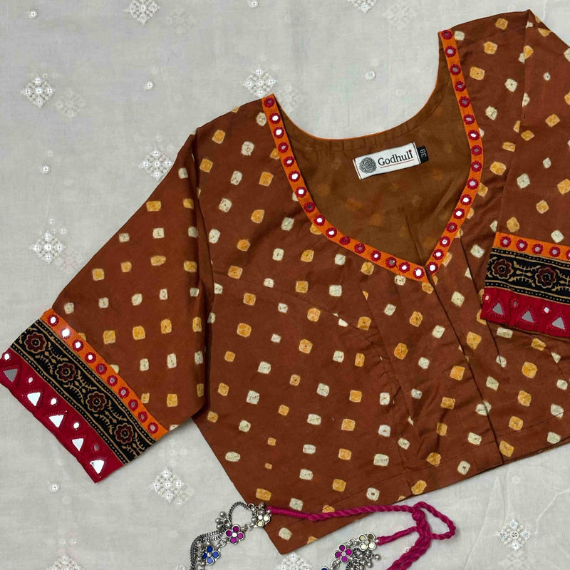 Brown Bandhani Readymade Blouse | Godhuli