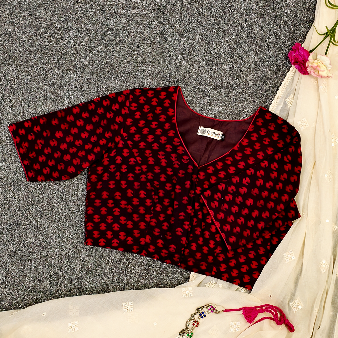 Brown Maroon Akola print Blouse With Small Motifs