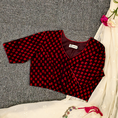 Brown Maroon Akola print Blouse With Small Motifs