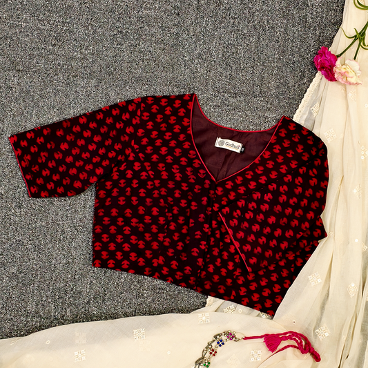 Brown Maroon Akola print Blouse With Small Motifs