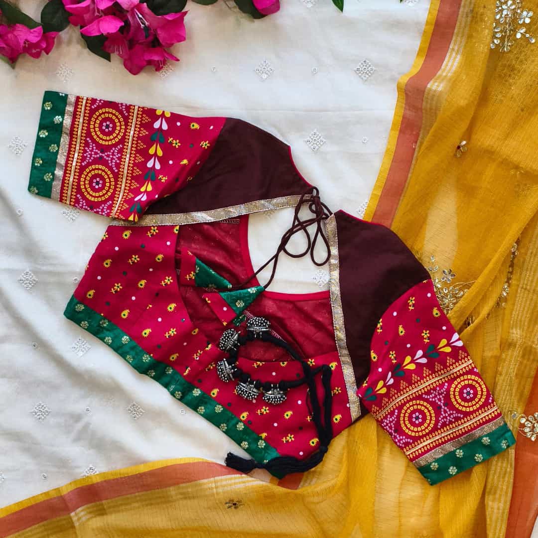 Brown Red Gavan Print Choli Readymade Blouse | Godhuli