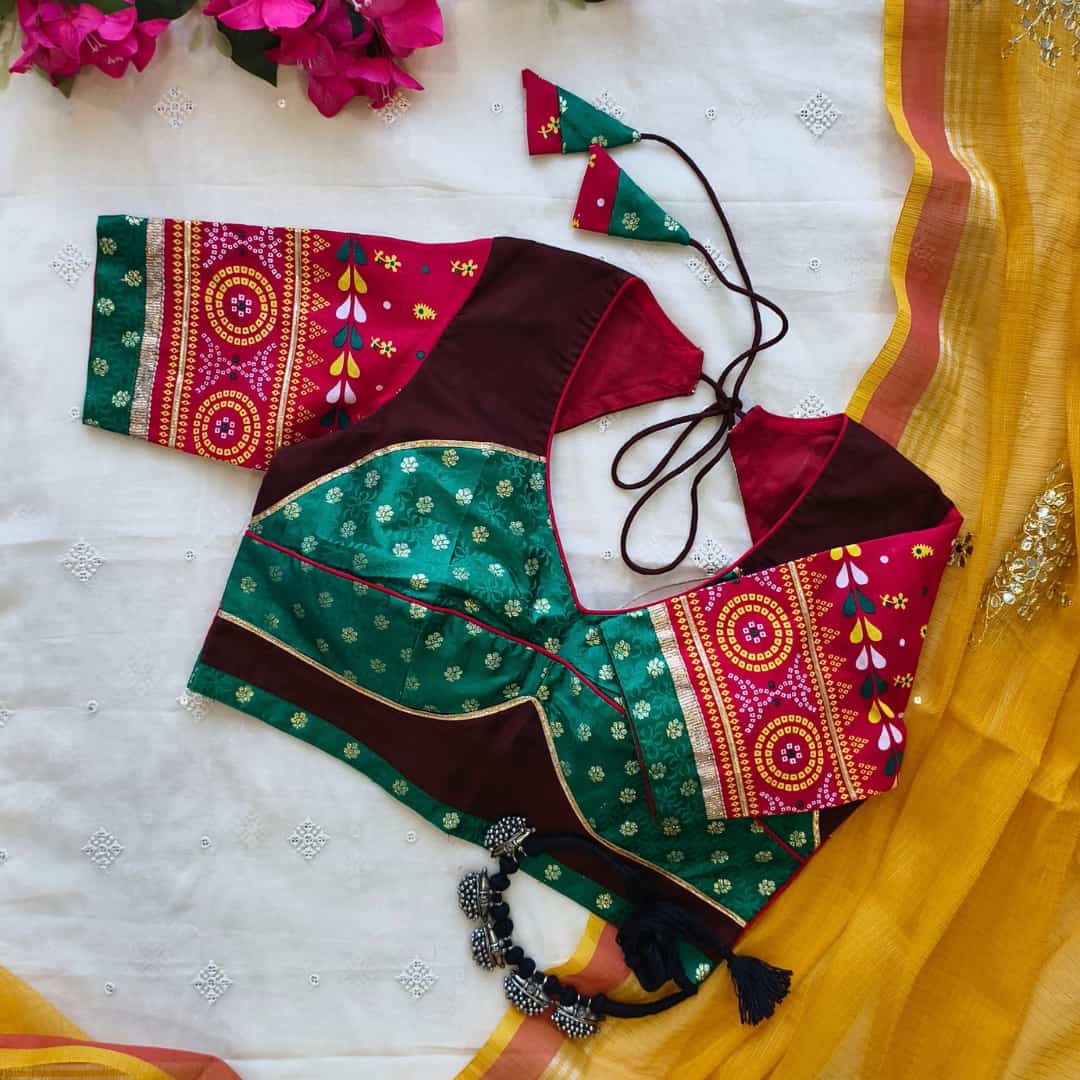 Brown Red Gavan Print Choli Readymade Blouse | Godhuli