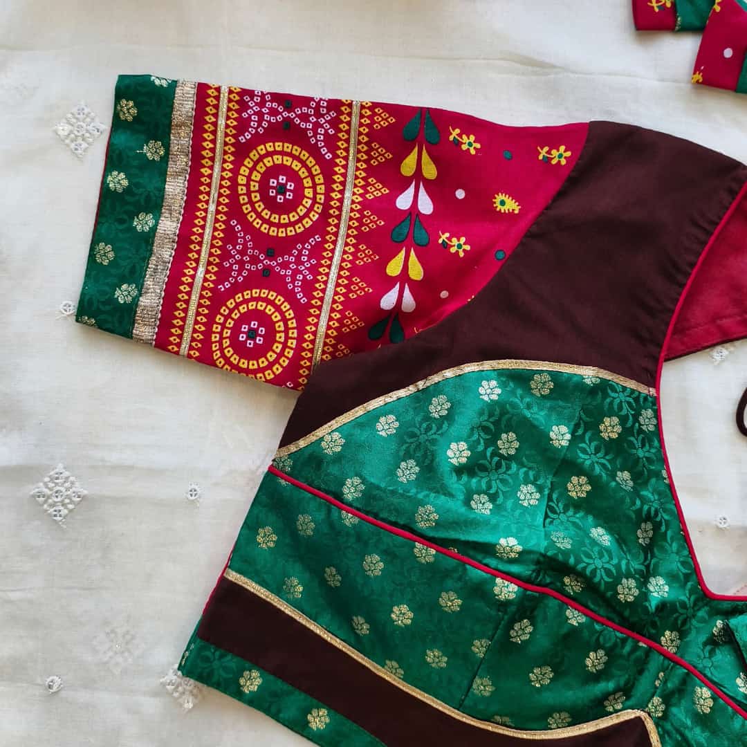 Brown Red Gavan Print Choli Readymade Blouse | Godhuli