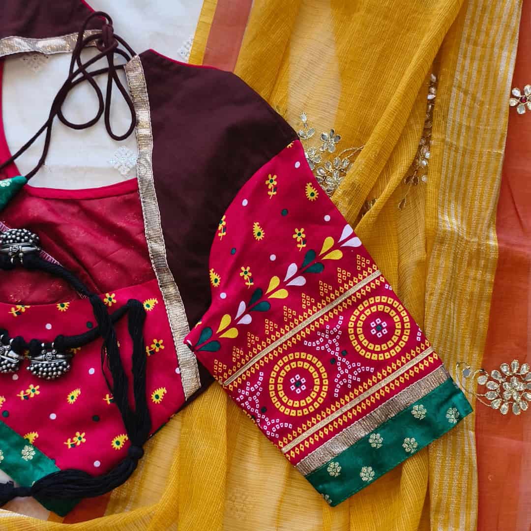 Brown Red Gavan Print Choli Readymade Blouse | Godhuli