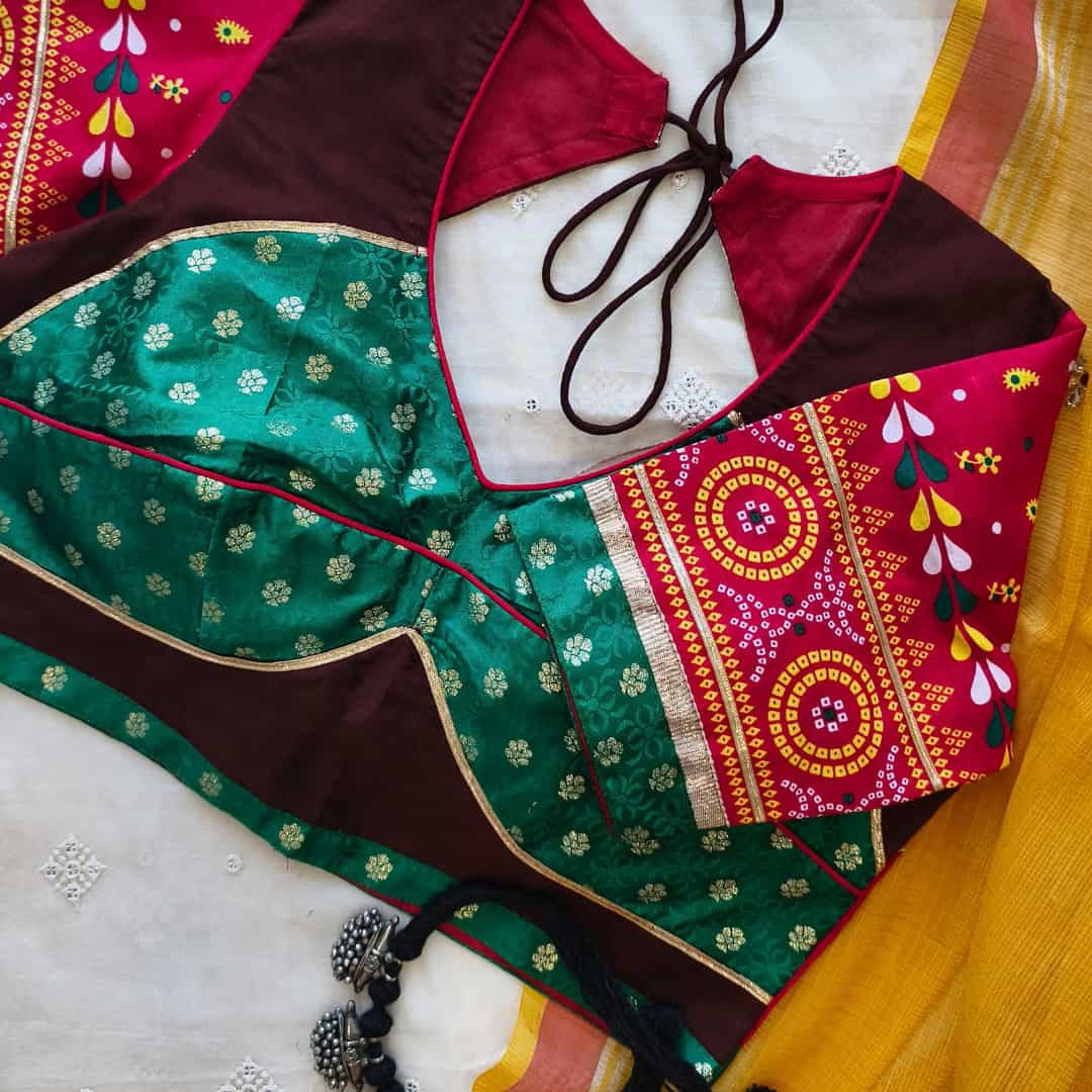 Brown Red Gavan Print Choli Readymade Blouse | Godhuli