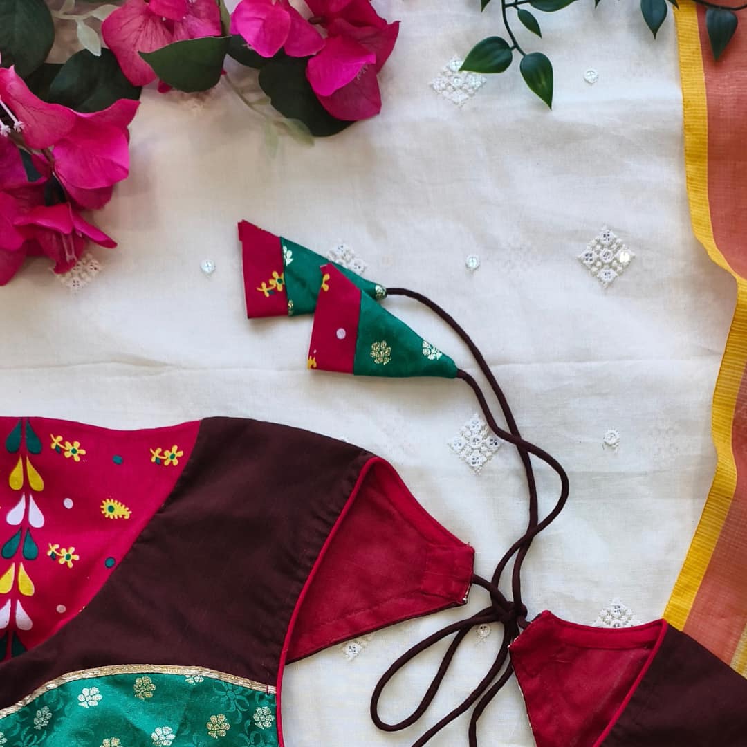 Brown Red Gavan Print Choli Readymade Blouse | Godhuli